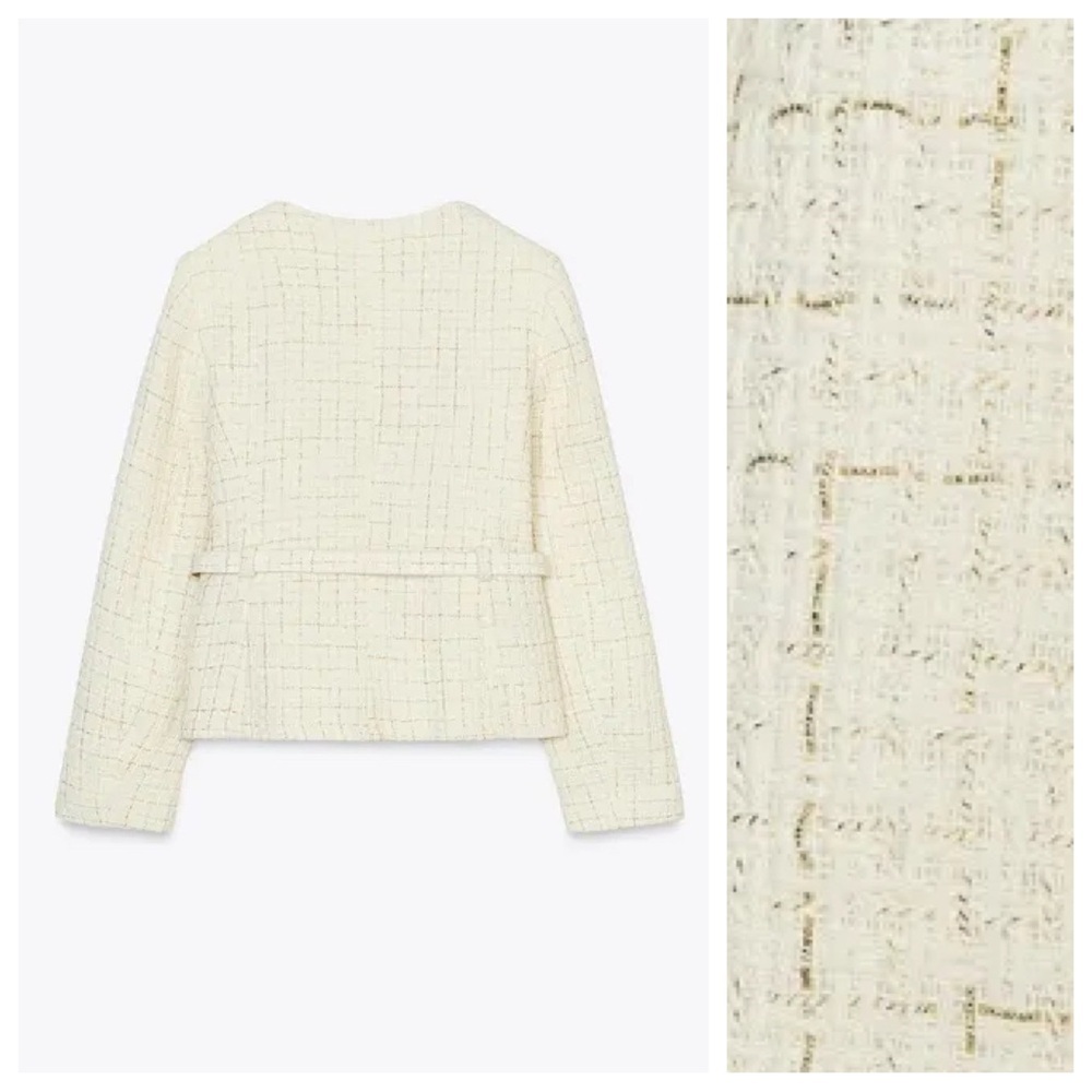 NWOT. Zara Cream Structured Blazer with Belt. Size S. - Picture 8 of 16